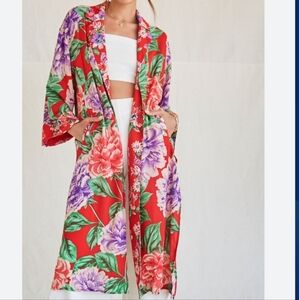 Forever 21 (Size S) Multicolored Floral Print Slip Pocket Maxi Kimono (NEW-NWT)